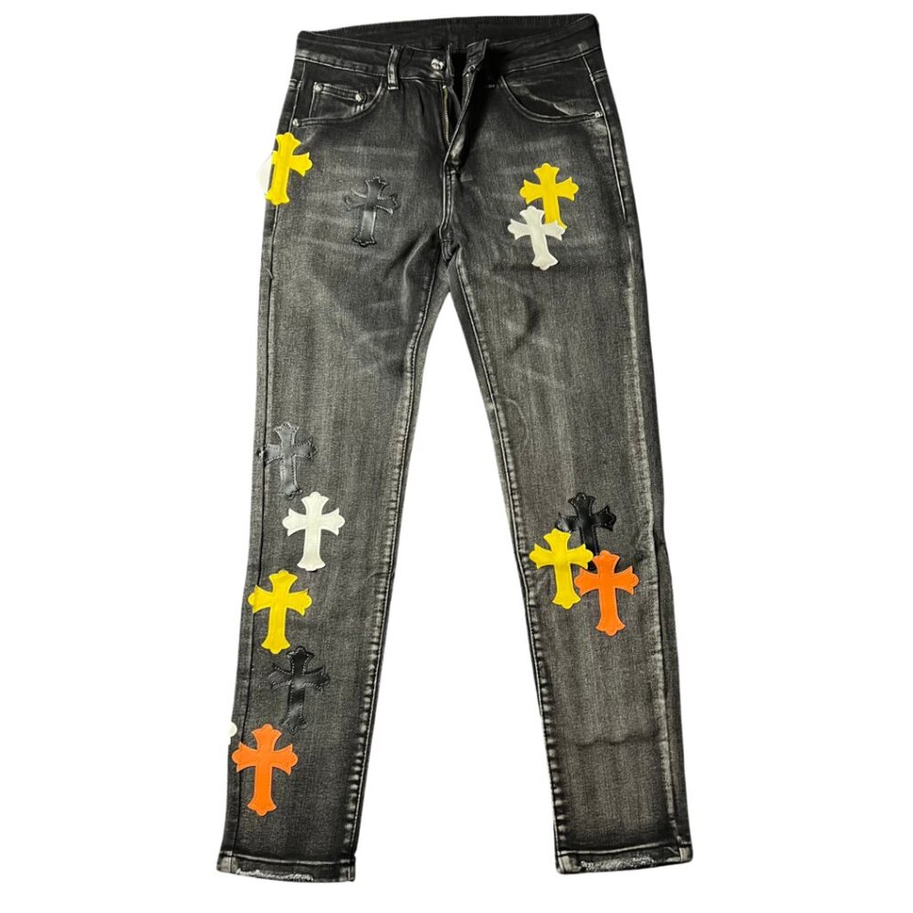 Cross Pattern Denim Jeans